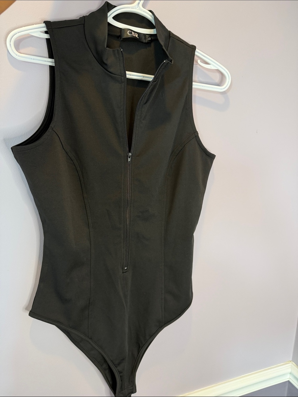 CBR Black Zip-Front Sleeveless Bodysuit
